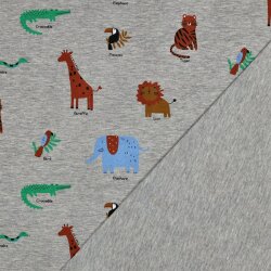 Baumwolljersey bunte Safari Tiere - grau meliert