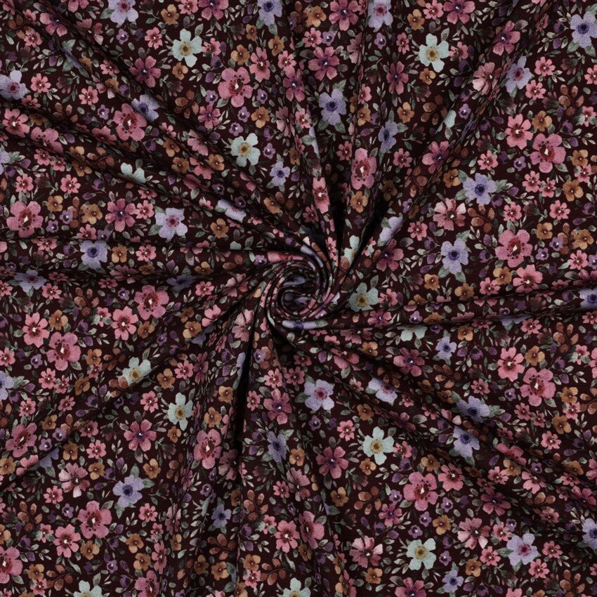 Baumwolljersey Digital Blumenmeer - burgunderrot