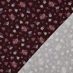 Baumwolljersey Digital Blumen - burgunderrot