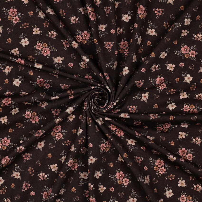 Baumwolljersey Digital Blumen - braun