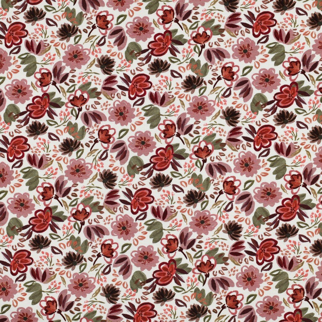 Baumwolljersey Digital Blumen - altweiss