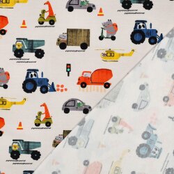 Baumwolljersey Digital bunte Fahrzeuge - altweiß