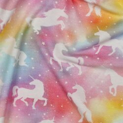 Baumwolljersey Digital bunte Einhörner - pastellrosa