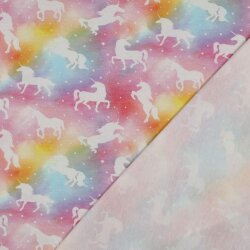 Baumwolljersey Digital bunte Einhörner - pastellrosa
