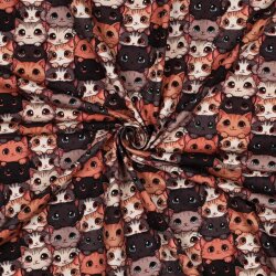 Baumwolljersey Digital süße Katzenköpfe -...