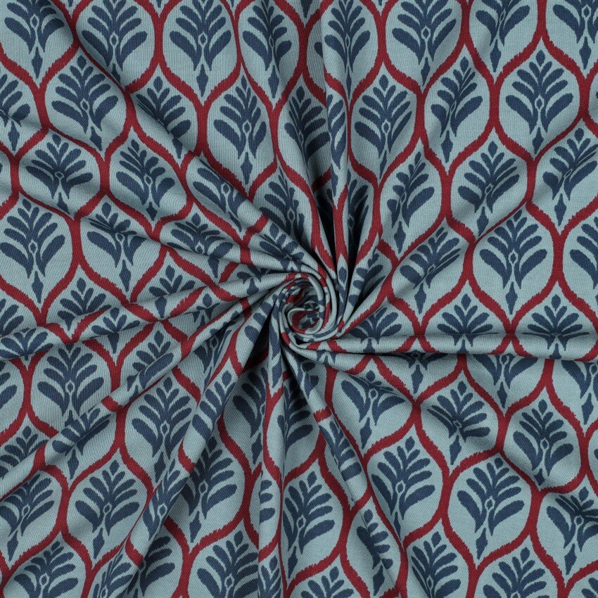 Baumwolljersey Ornament Waben - hellpetrol