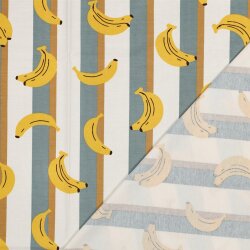 Baumwolljersey Bananen auf Streifen - weiß