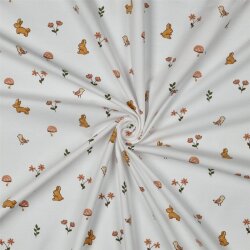 Baumwolljersey Hasen & Vögel - weiß