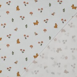 Baumwolljersey Hasen & Vögel - weiß