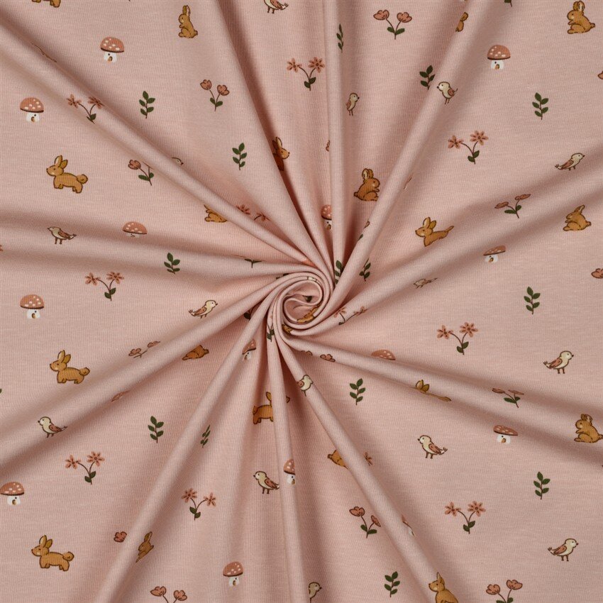 Baumwolljersey Hasen & Vögel - hellmalve