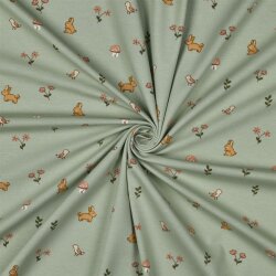 Baumwolljersey Hasen & Vögel - hellsalbei
