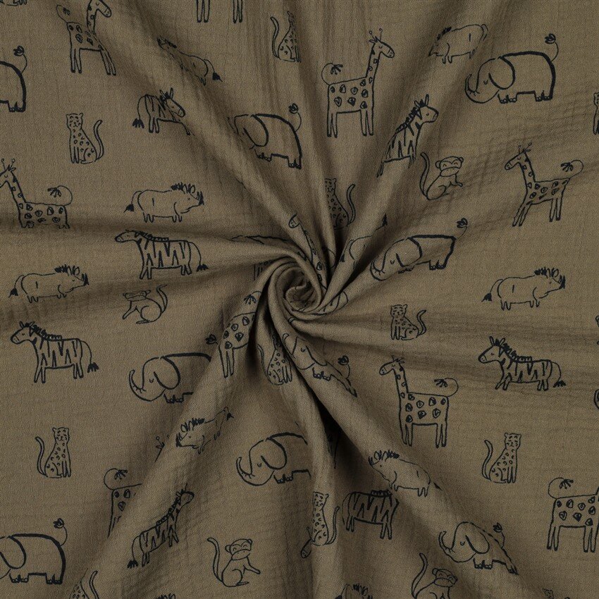 Musselin Safari Tiere - grünbraun