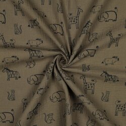Musselin Safari Tiere - grünbraun
