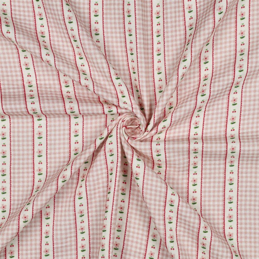 Musselin Digital Kariert Blumenstreifen - pink