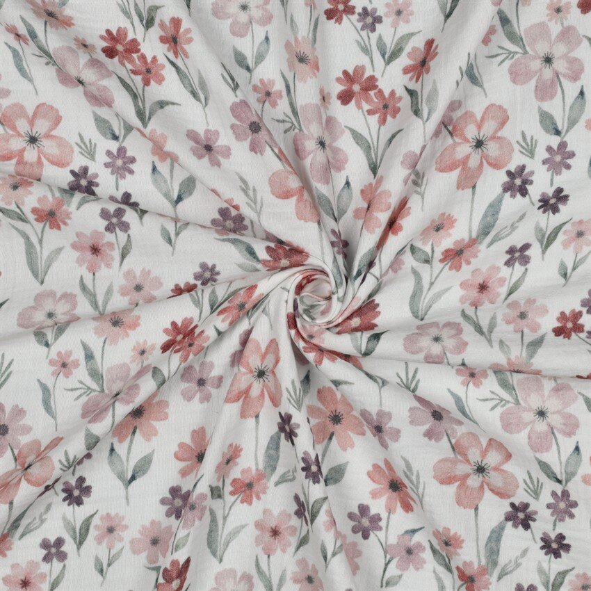 Musselin Digital Blumen - weiß