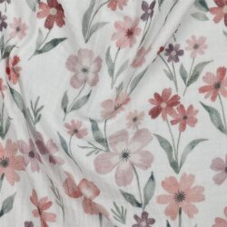 Musselin Digital Blumen - weiß