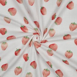 Musselin Digital Erdbeeren - weiß