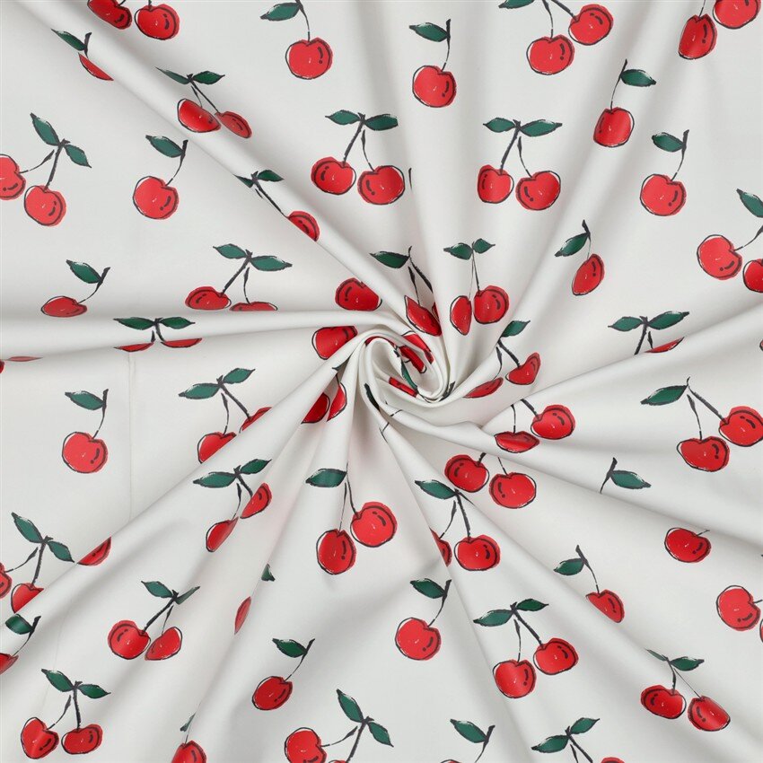 Regenjackenstoff Kirschen - weiß