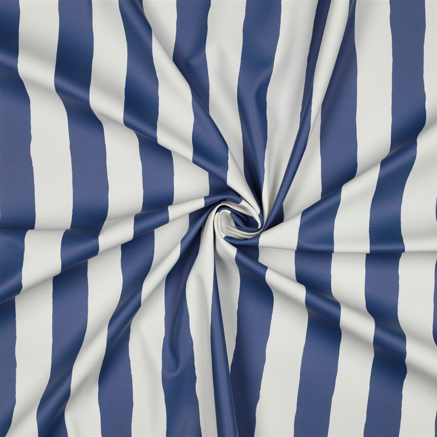 Regenjackenstoff Blockstreifen - jeansblau/weiß