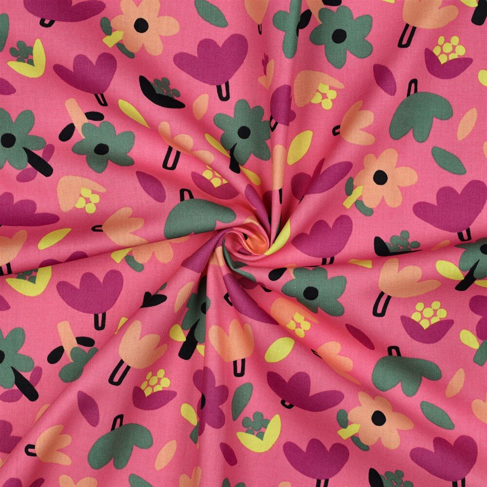 Baumwollpopeline Organic Jennifer Bouron bunte Blümchen - softpink/grün