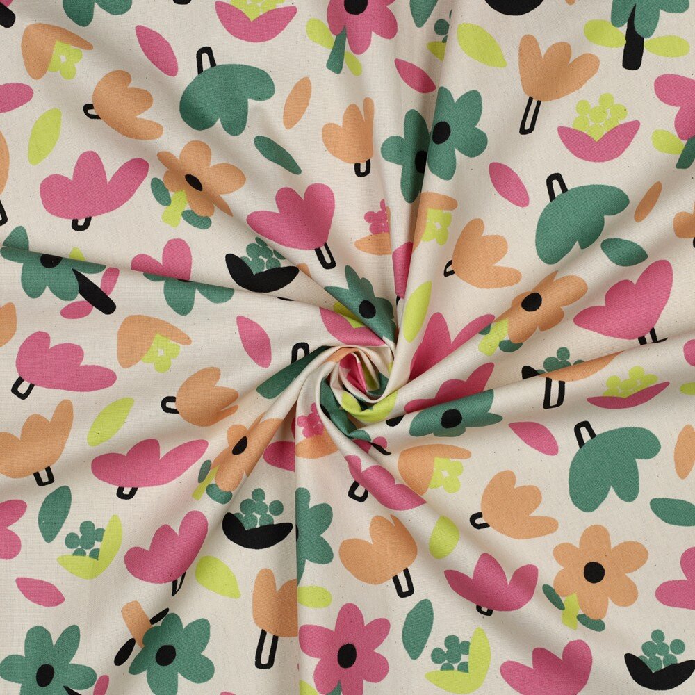 Baumwollpopeline Organic Jennifer Bouron bunte Blümchen -  natur/softpfirsich