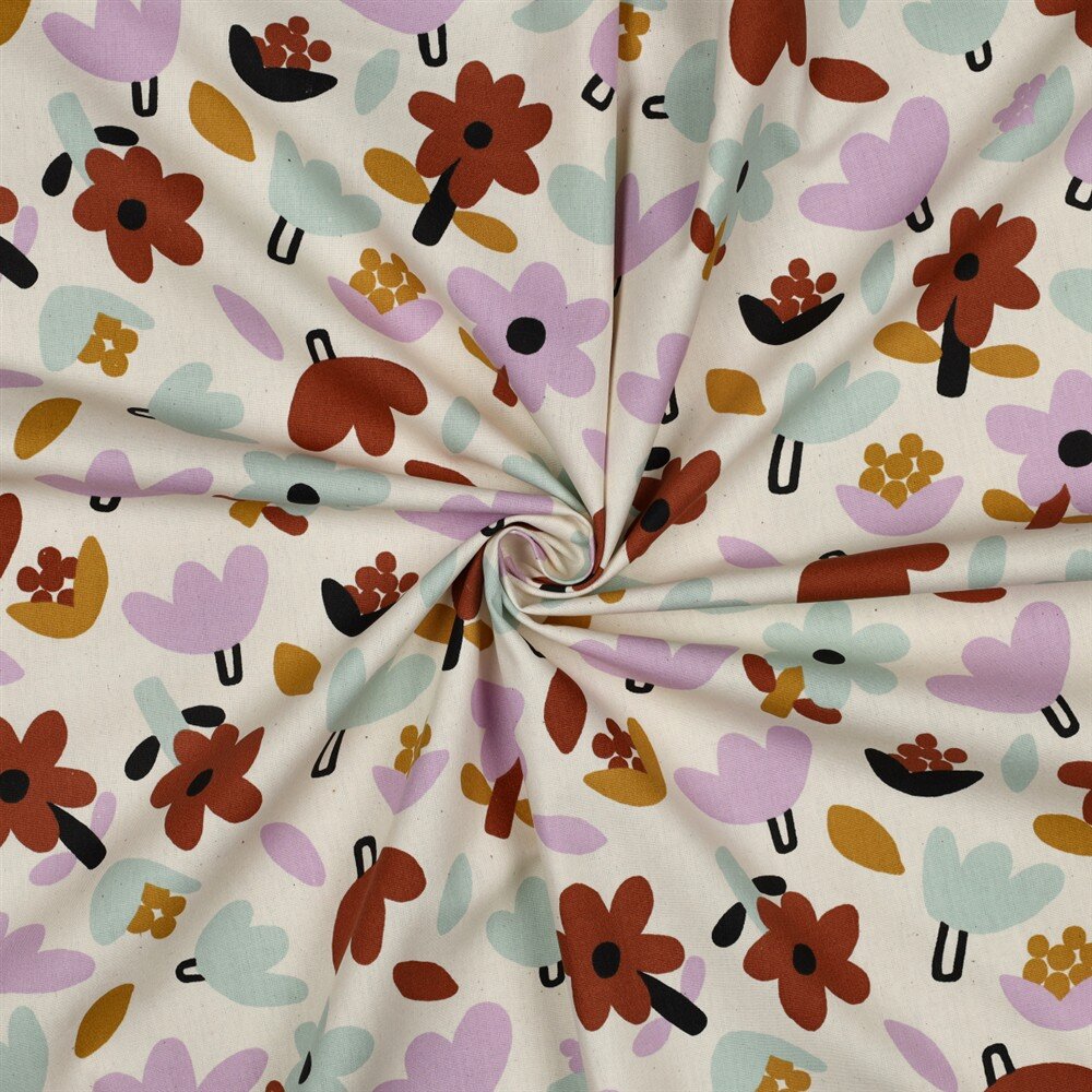 Baumwollpopeline Organic Jennifer Bouron bunte Blümchen - natur/softlila