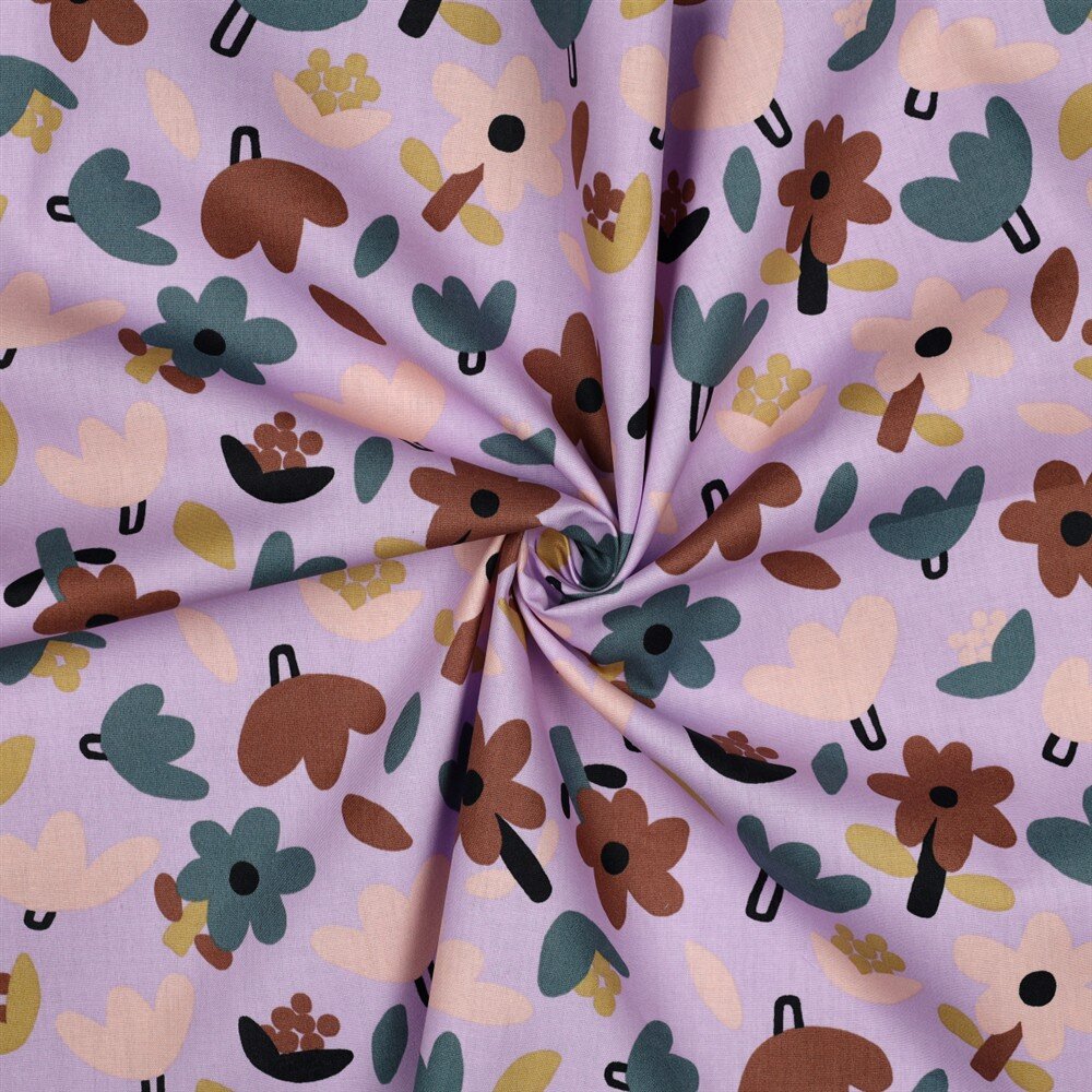 Baumwollpopeline Organic Jennifer Bouron bunte Blümchen -  softlila/antikgrün