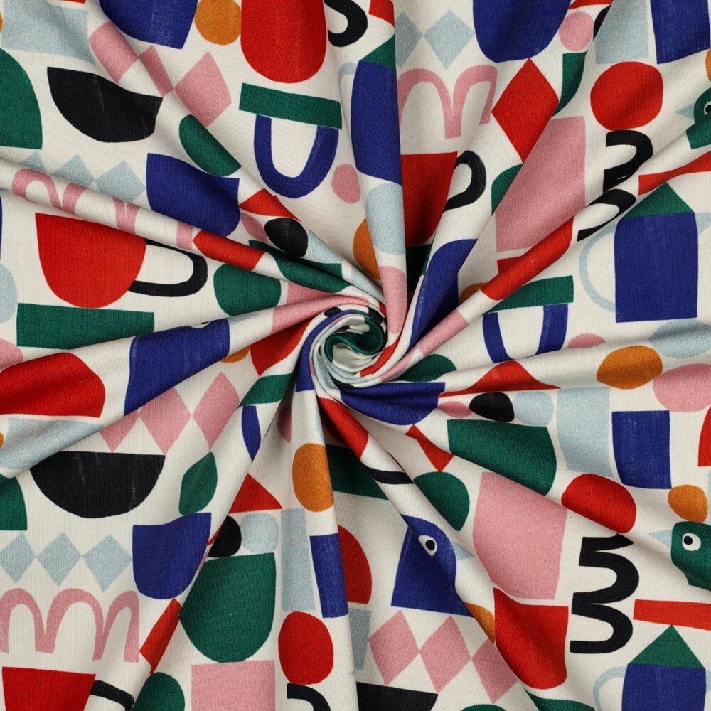 FrenchTerry Organic Digital Jennifer Bouron bunte Formen - natur