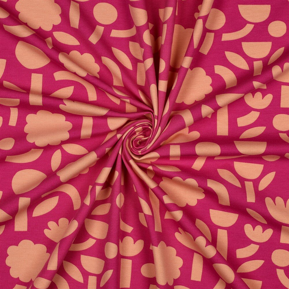 Baumwolljersey Organic Jennifer Bouron Blumen Formen - fuchsia