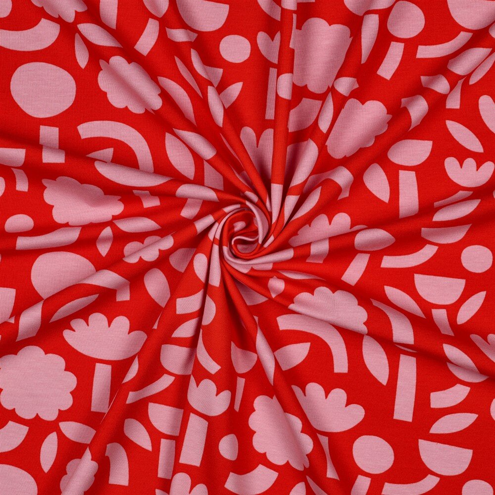 Baumwolljersey Organic Jennifer Bouron Blumen Formen - dunkelorange