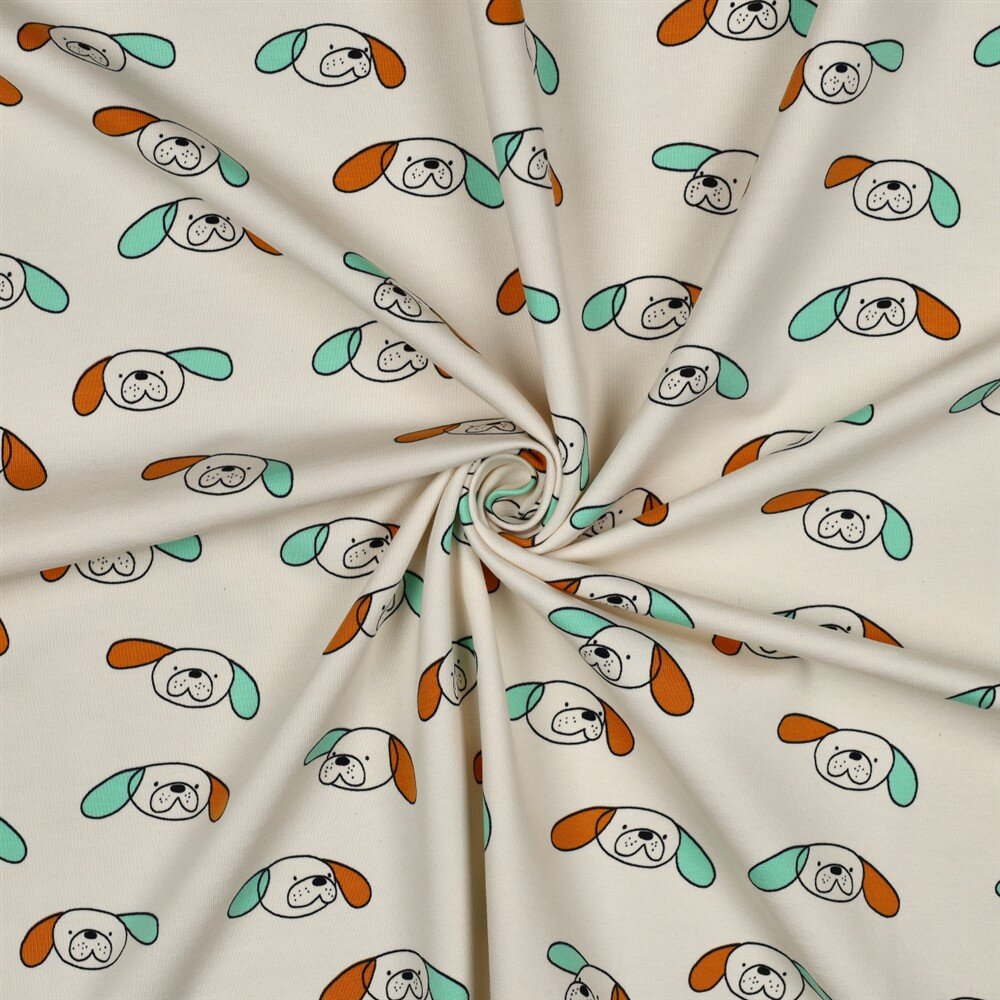 French Terry Organic Jennifer Bouron Hundeköpfe - natur/senf