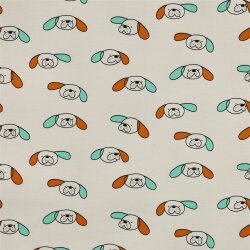 French Terry Organic Jennifer Bouron Hundeköpfe - natur/senf