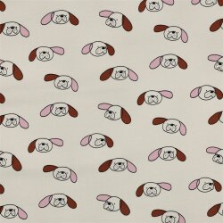 French Terry Organic Jennifer Bouron Hundeköpfe - natur/rosa