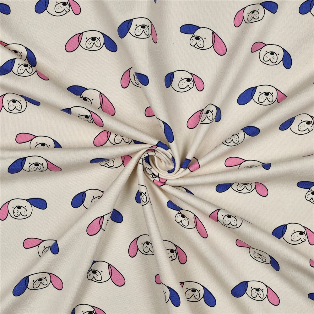 French Terry Organic Jennifer Bouron Hundeköpfe - natur/blau