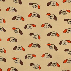 French Terry Organic Jennifer Bouron Hundeköpfe - softgelb/koralle