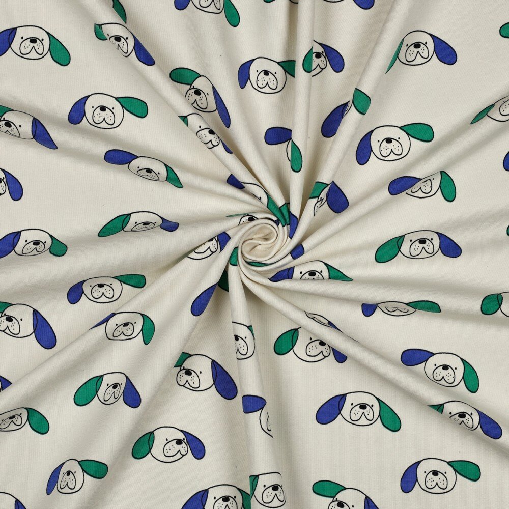 French Terry Organic Jennifer Bouron Hundeköpfe - natur/grün