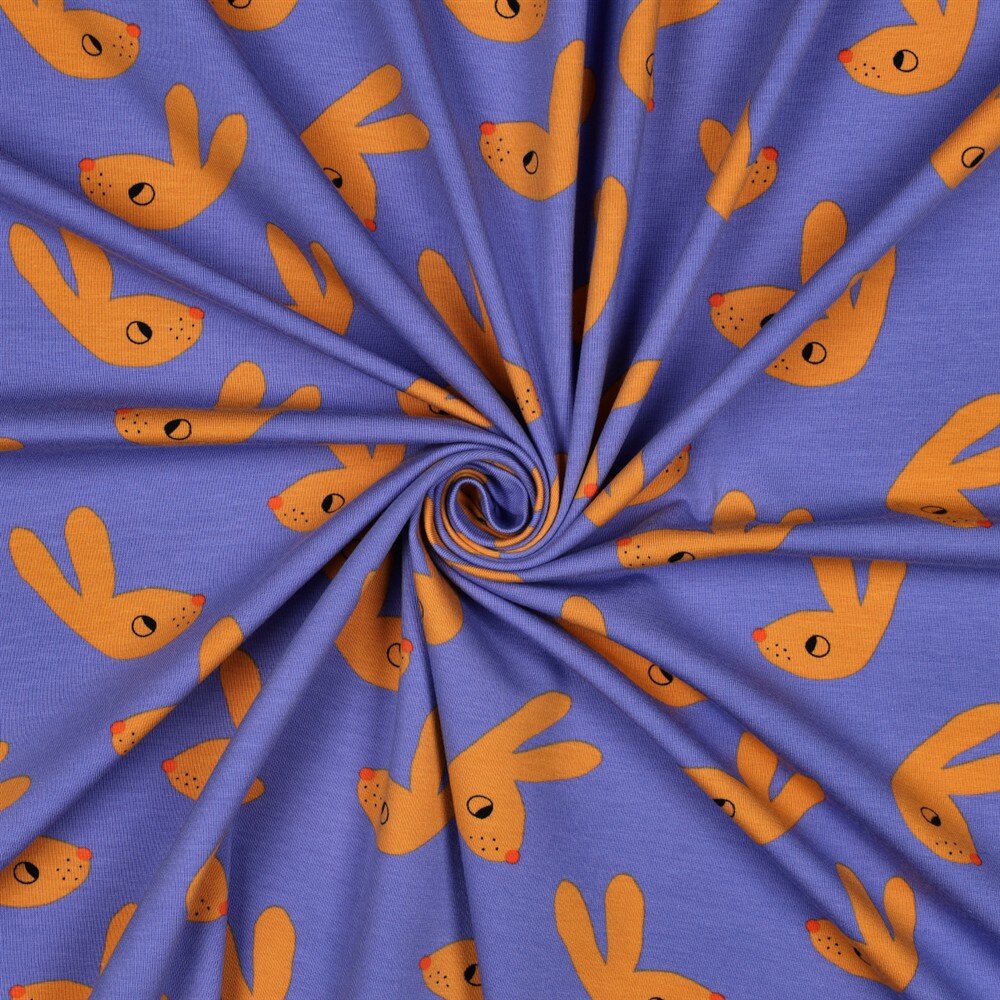 Baumwolljersey Organic Jennifer Bouron Hasenköpfe - blaulila