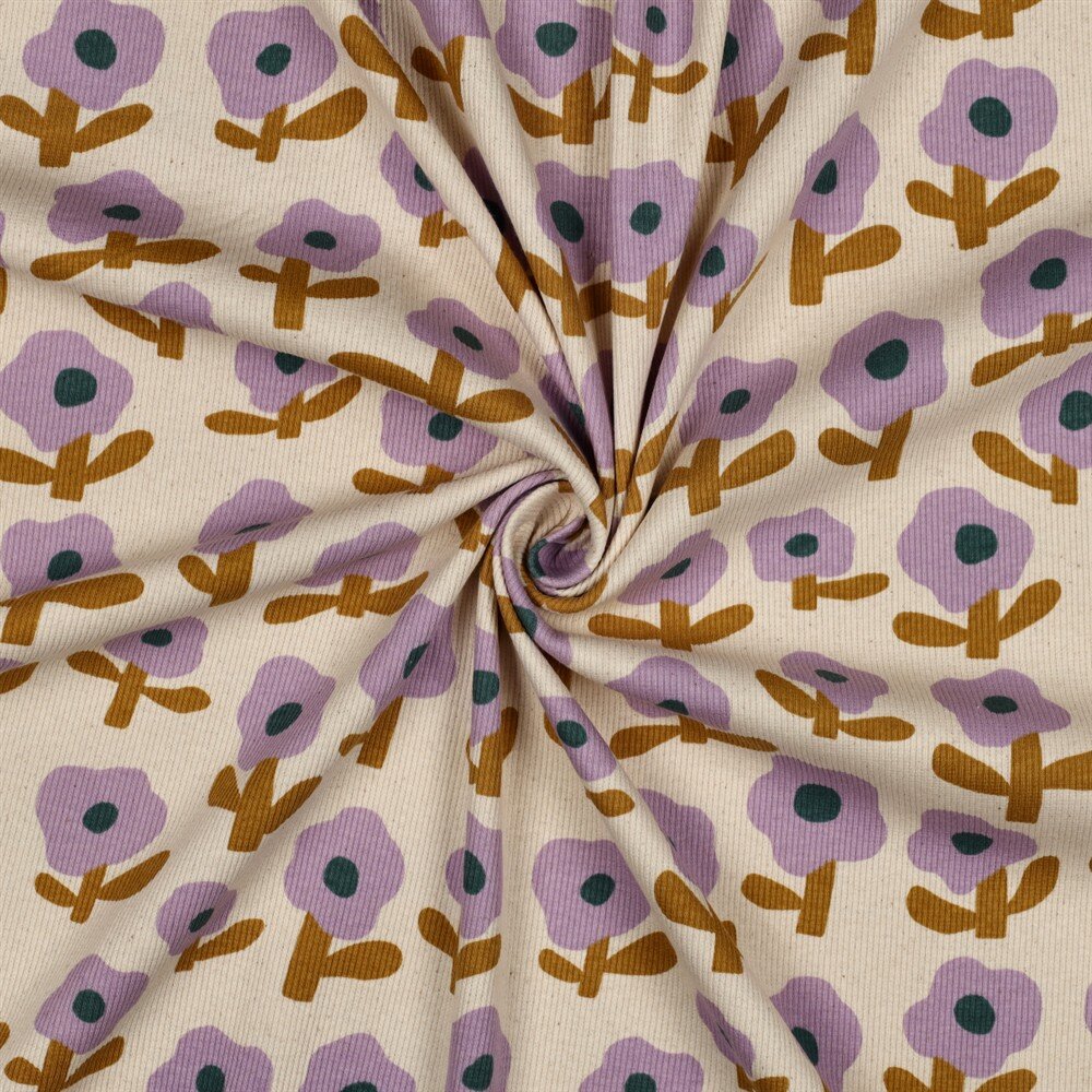 Rippenjersey Organic Jennifer Bouron süße Blümchen - natur/softlila