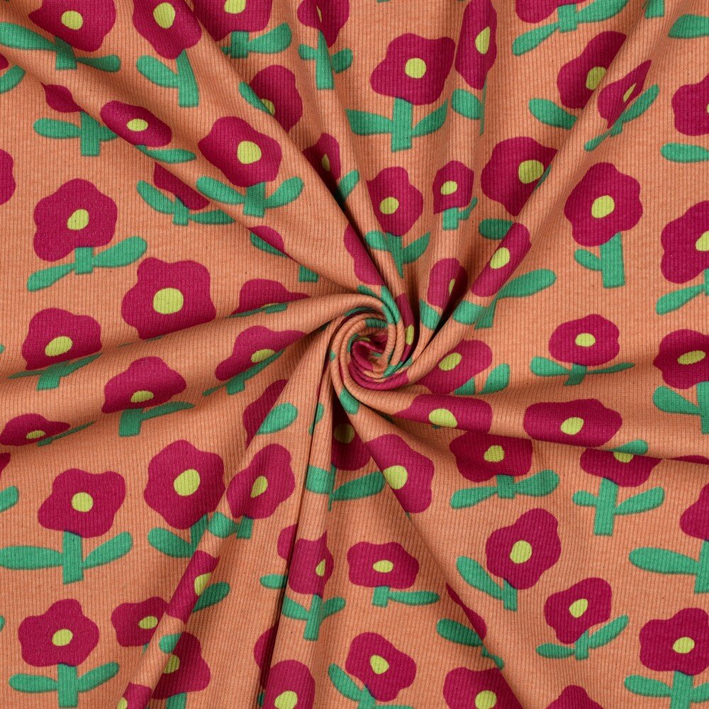 Rippenjersey Organic Jennifer Bouron süße Blümchen - pfirsich/pink