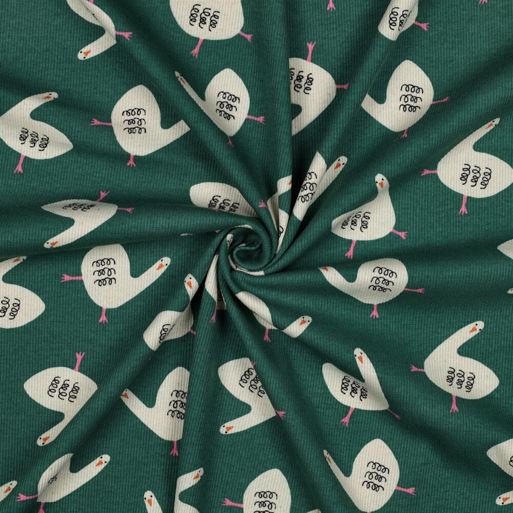 Rippenjersey Organic Jennifer Bouron lustige Gänse - waldgrün