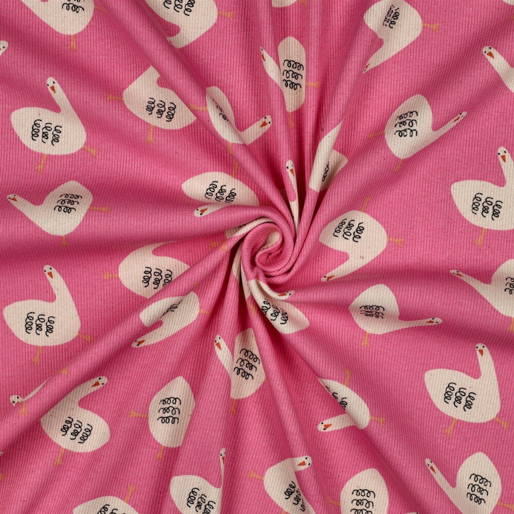 Rippenjersey Organic Jennifer Bouron lustige Gänse - hellpink