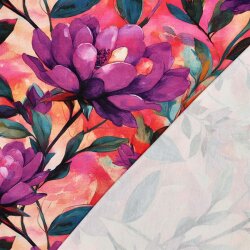 Viskosejersey lila Blumen - aprikot