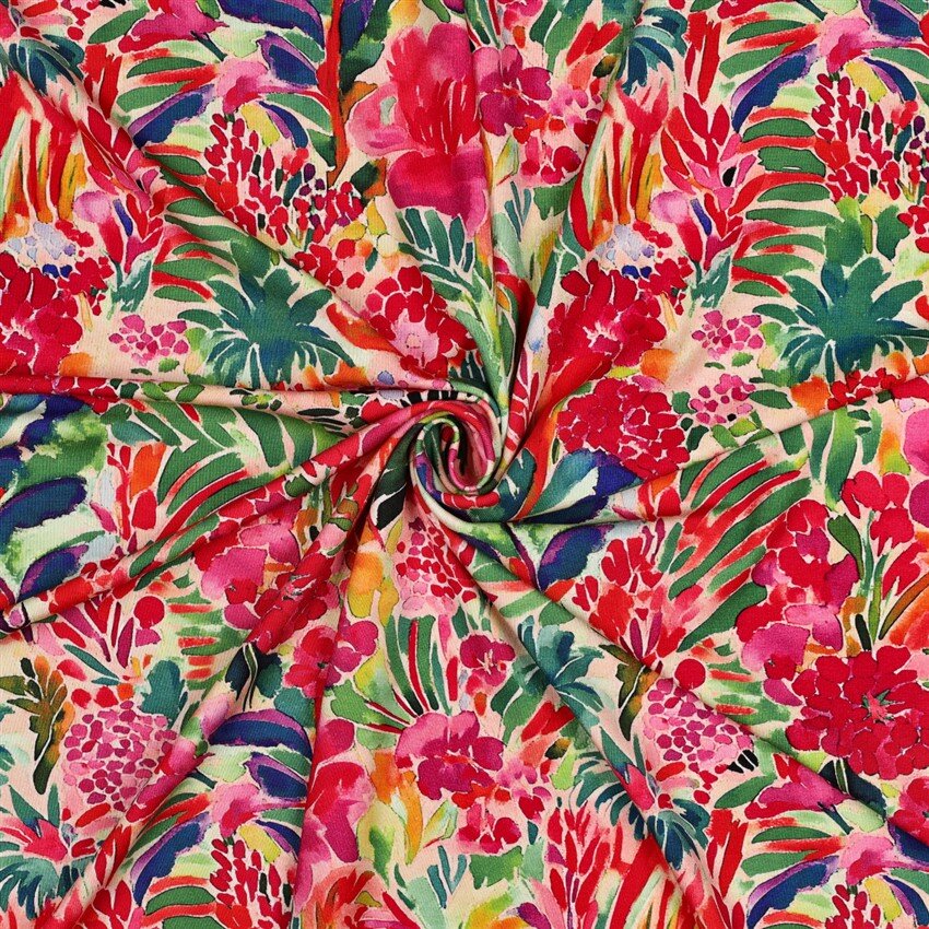 Viskosejersey Blumenkunst - altrosa