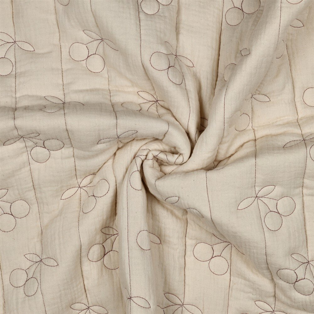 Musselin Gesteppt Kirschen - natur
