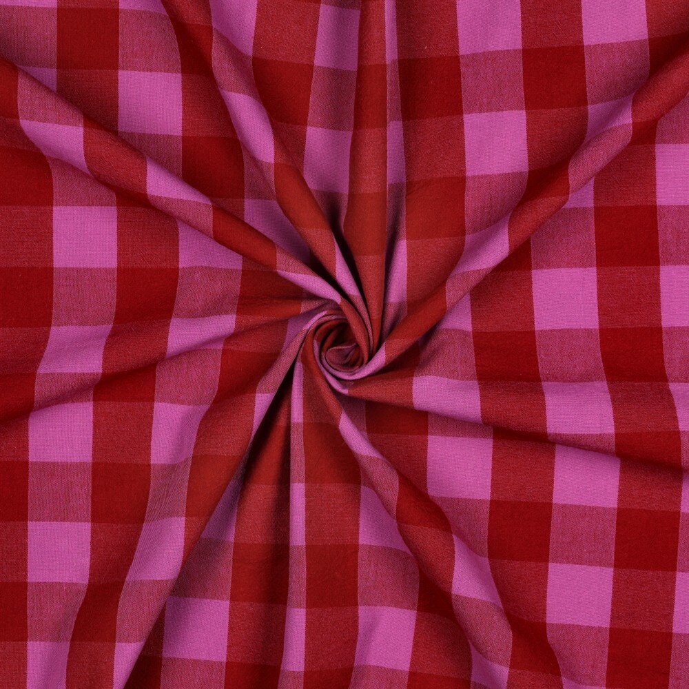 Baumwollpopeline Garngefärbt XXL Karos - rot/hellpink
