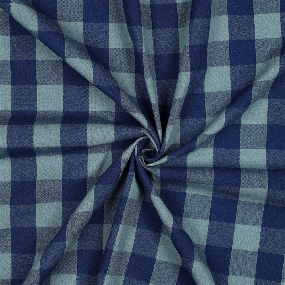 Baumwollpopeline Garngefärbt XXL Karos - blau/schattengrün