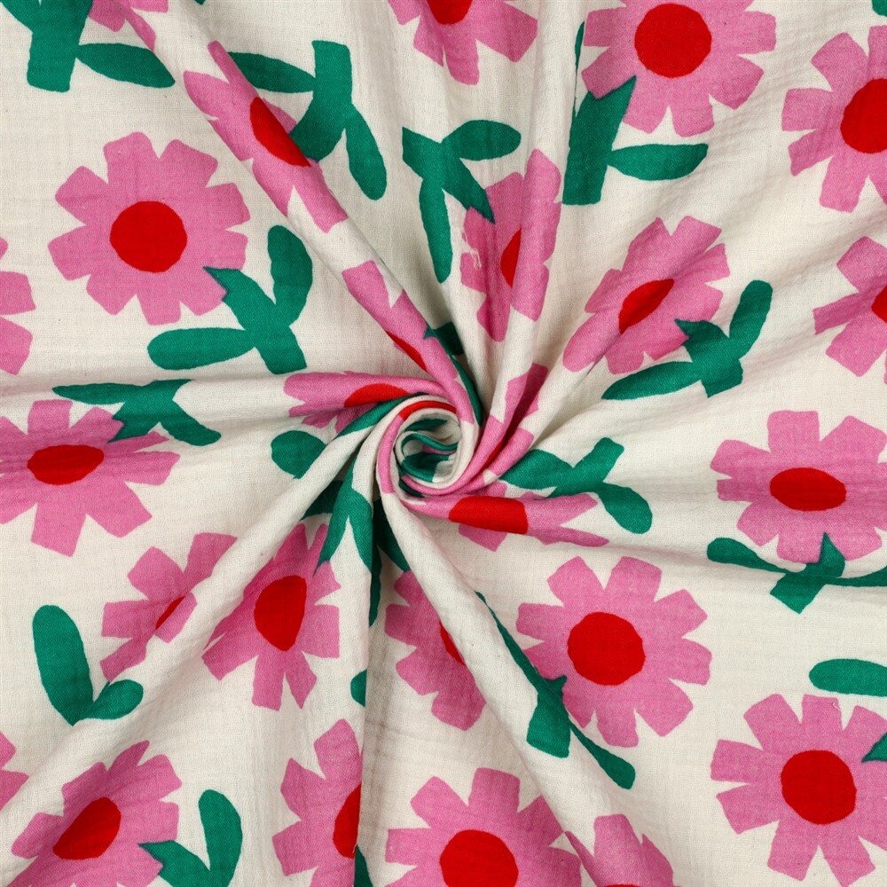 Musselin Organic Jennifer Bouron Blumenregen - natur hellpink