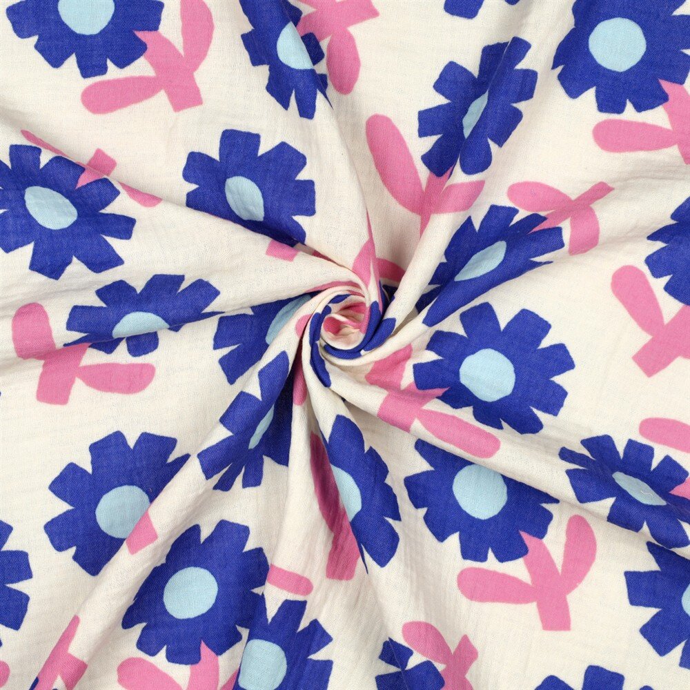 Musselin Organic Jennifer Bouron Blumenregen - natur/blau