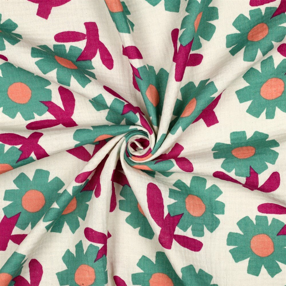 Musselin Organic Jennifer Bouron Blumenregen - natur/wiesengrün