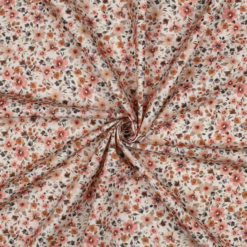 Baumwollpopeline kleines Blumenmeer - softpfirsich